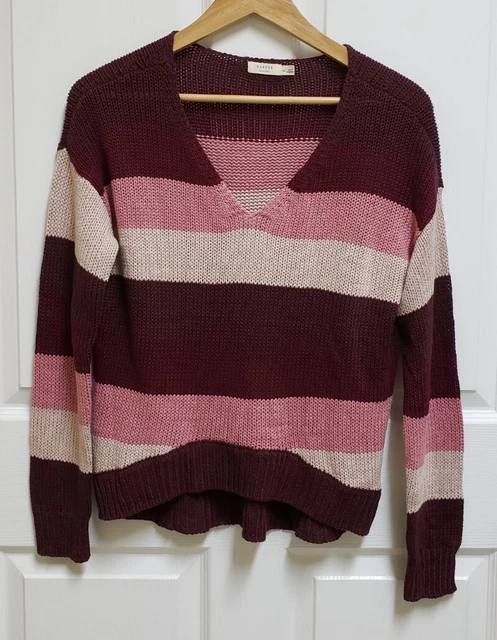 Harper Heritage Knit Sweater V Neck Striped Pink Purple Womens Size M Francesca