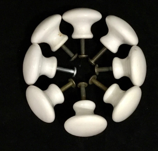 Vtg Porcelain Drawer Pull Door Dresser Cabinet Hardware Round White Lot 8
