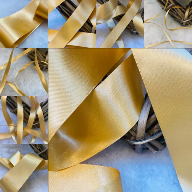 Berisfords 678 Honey Gold Double Satin Ribbon 3,7,10,15, 25, 35,50, 70MM WIDTHS.