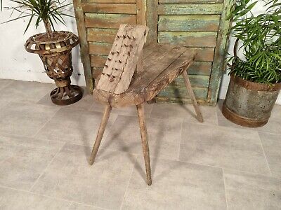 Antique 19th Century Primitive Saddlers Flax Comb Work Bench Stool 2