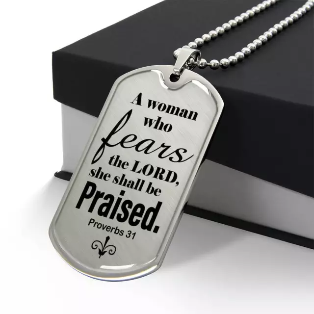 Proverbs 31 Woman of God Necklace Dog Tag Stainless Steel or 18k Gold w 24" Cha 2