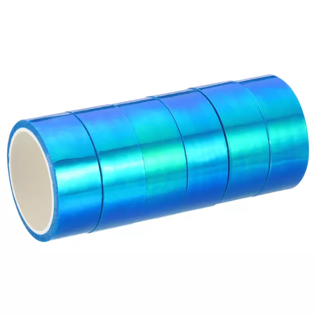 6pcs 15mmx5m Holographic Tape Adhesive Metallic Foil Masking Sticker, Blue