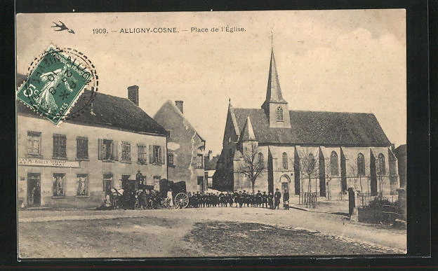 CPA Alligny-Cosne, Place de l'Eglise 1910
