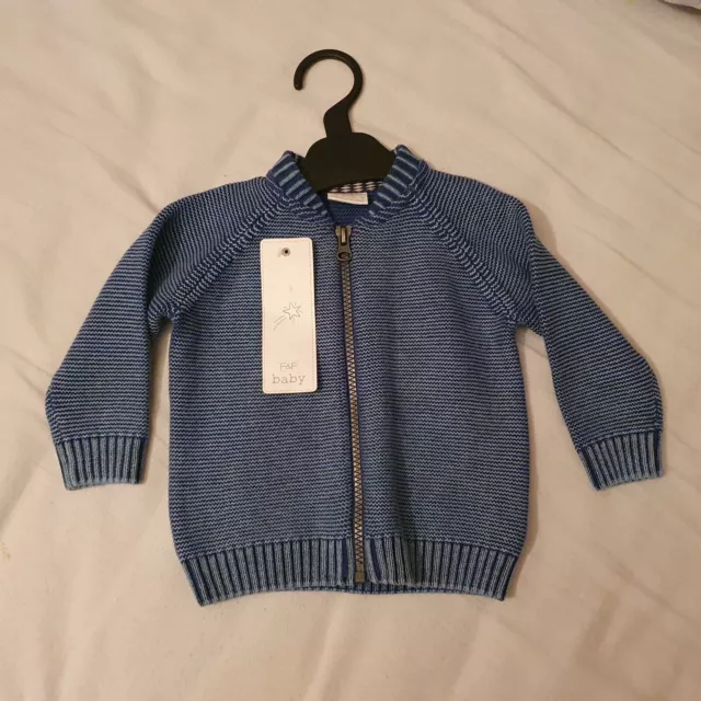 Cardigan bambino F&F cotone lavorato a maglia, effetto denim blu, 3-6 mesi nuovo con etichette