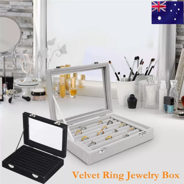 Velvet Ring Earring Jewelry Display Organizer Box Tray Holder Storage Show Case