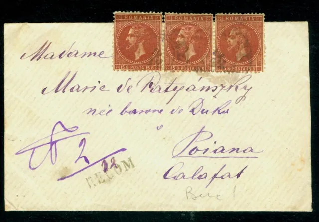 1876 Prinz Carol, Bukarest I., Bucuresti I, CALAFAT, Rumänien, 15 B. x3, Cover, Sorte