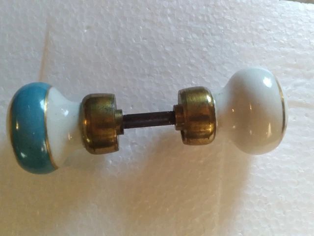 Vintage Antique Porcelain Brass HandPainted Floral Door Knob Set