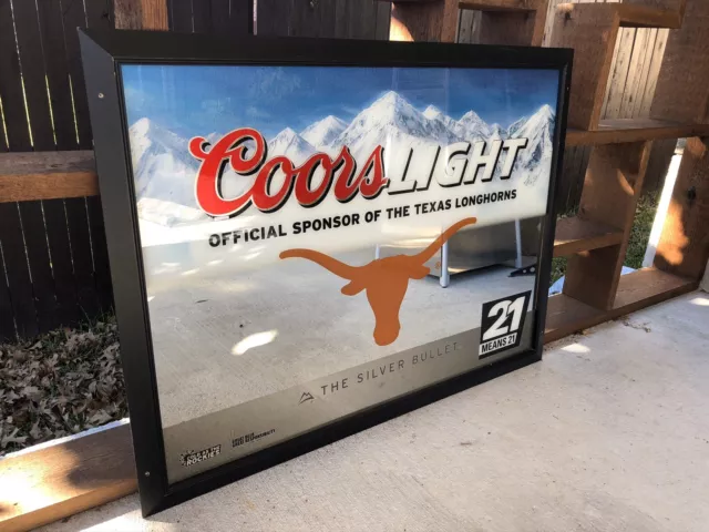 Coors Light Texas Longhorns NCAA Football Beer Bar Man Cave HUGE Mirror RARE 2