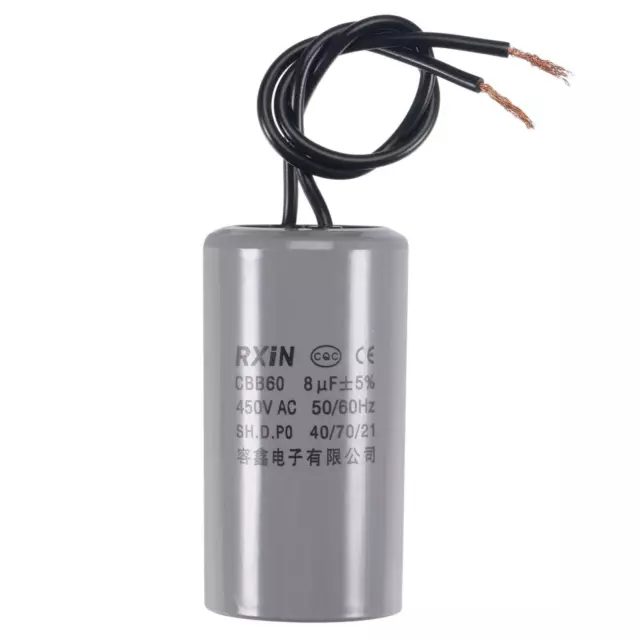 CBB60 Wired Capacitor Start Run Motor Generator Compressor 8uF 450V 50/60Hz