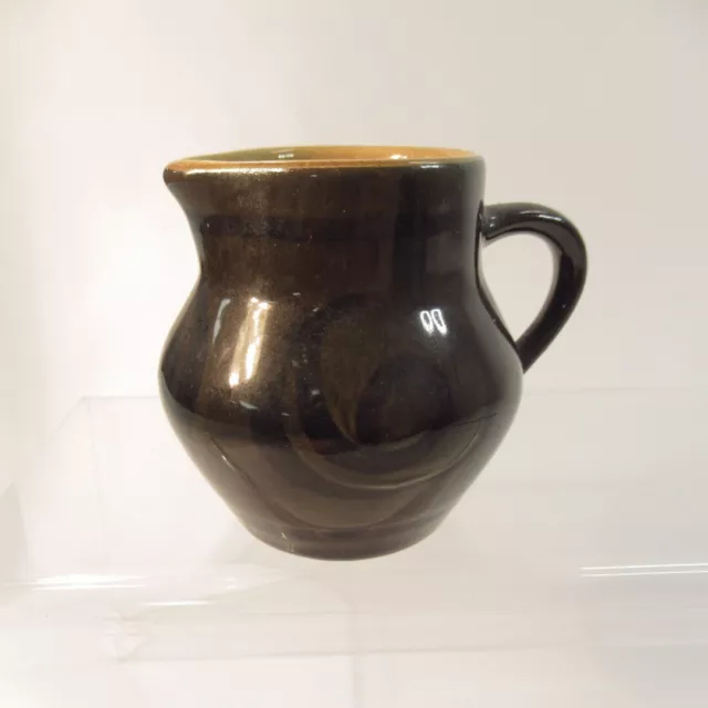 Brixham Pottery Small Brown/Mustard Yellow Jug with Hand-pained Swirl Pattern 2