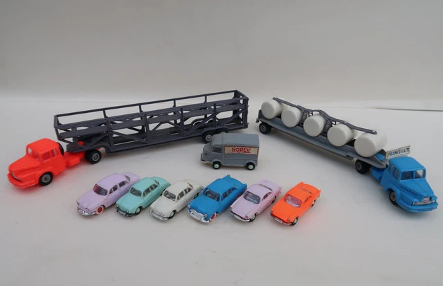 Lot Norev Micro Norev 7 Voitures + 2 Camions – Plastique, France, 1960, Superbe état