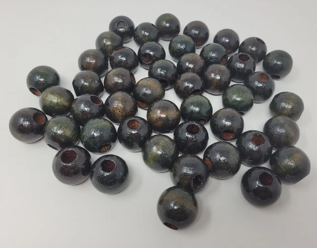 Lot of 50 Vintage Rustic Olive Green Wood Round Macrame Craft Beads 30mm
