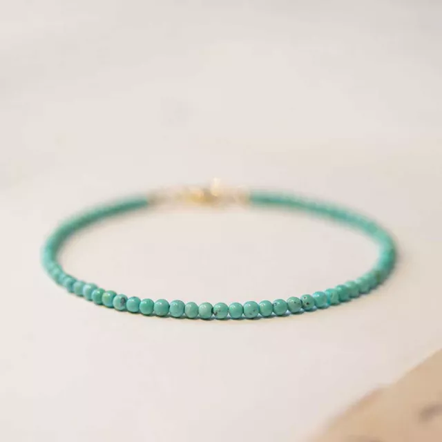 Beau bracelet 4 mm perles turquoise naturelles poignet bohème souvenir chanceux 3