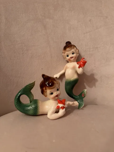 Vintage Mermaid Pair - Japan Made Ceramic Set (possibly Norcrest) wall plaques 2