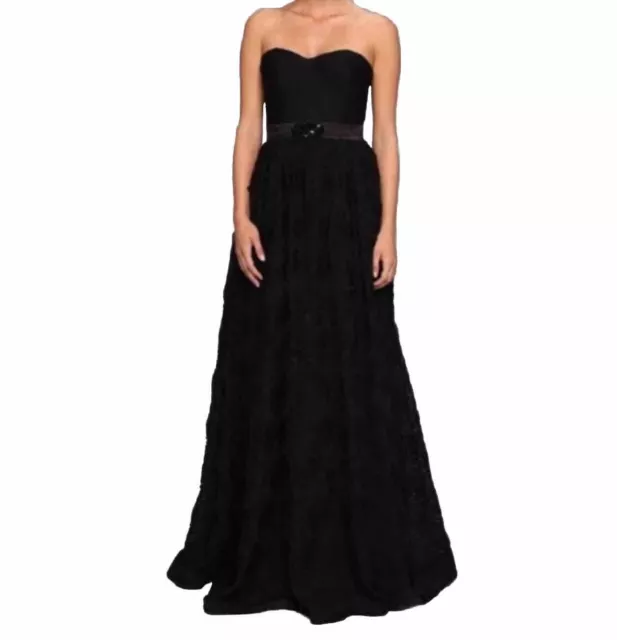 Adrianna Papell Black Pleat Bodice Rosette Black Gown Ballgown Strapless Size 4