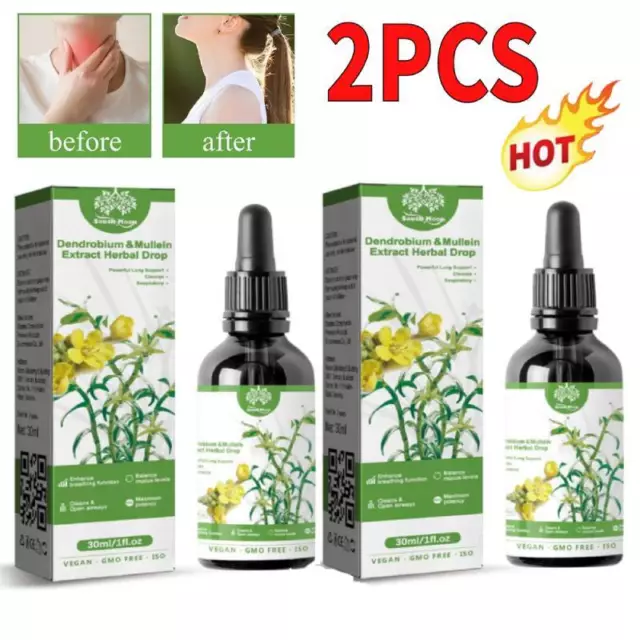 2x Dendrobium & Mullein Extract -Powerful Lung Cleanse &Respiratory Herbal Drop