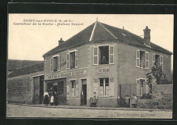 CPA Soisy-sur-Ecole, Carrefour de la Roche, Cafe Maison Brunot