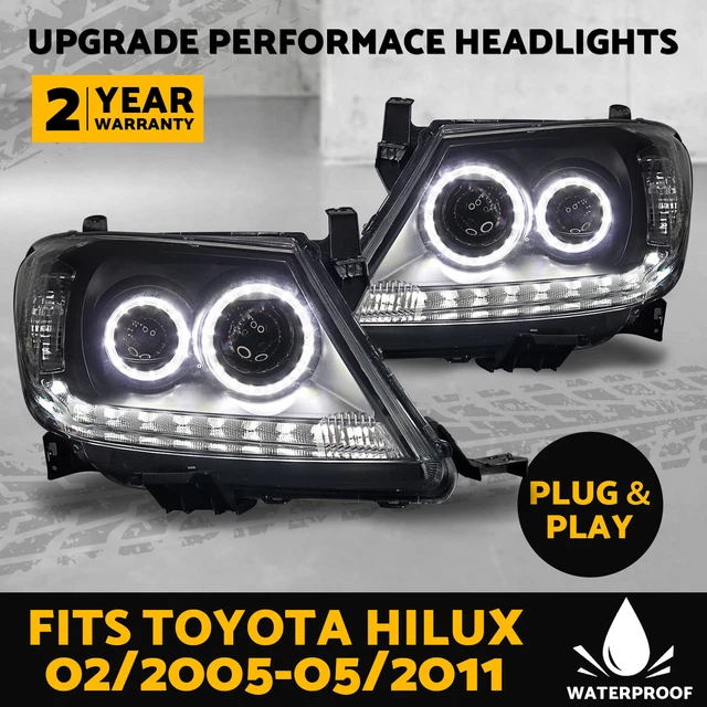 HEADLIGHTS BLACK DRL Projector HALO Angel Eyes Fits Toyota Hilux