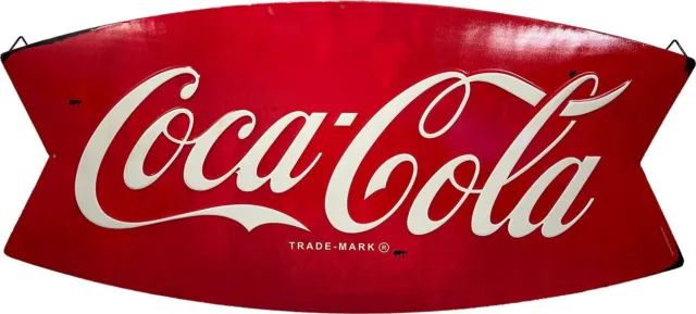 Coca-Cola Distressed Banner Embossed Metal Sign 28" x 13" - Home Garage Man Cave