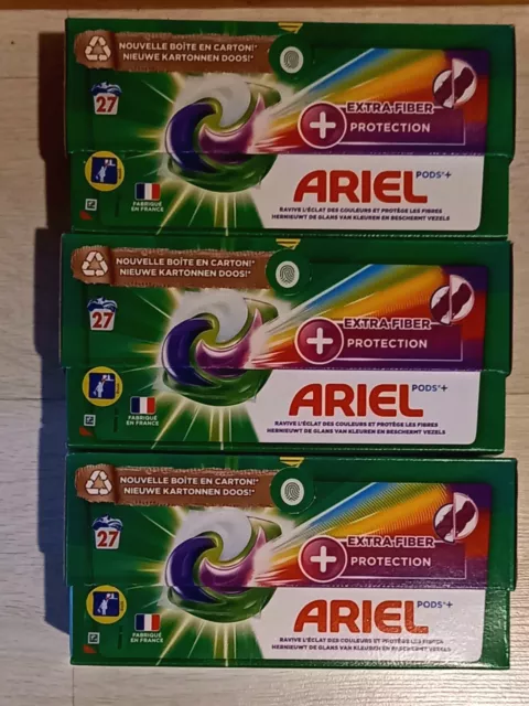 Lot de 3 Boites de lessive Ariel Pods 3 en 1 soit 81 capsules Extra Fiber Prote