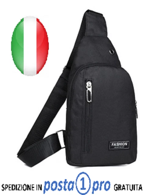 Zaino Monospalla Uomo Con USB E Foro Auricolari - Borsello Tracolla Army Green, Leggero E Pratico