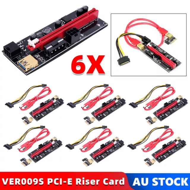 6PCS PCIE Riser GPU Mining Riser Adapter Card 1x to 16x USB 3.0 Extension Cable