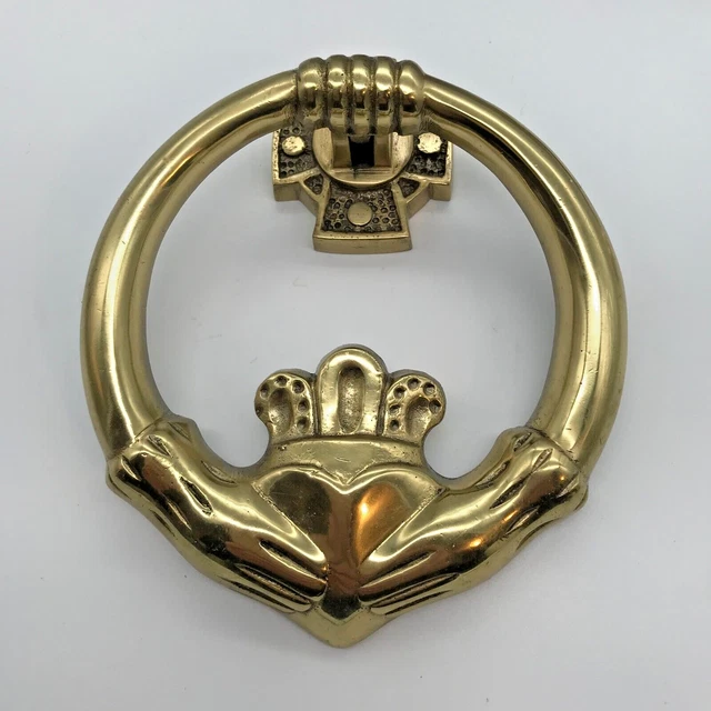 NIB Irish Claddagh Door Knocker Solid Polished Brass Heart Hand Crown LDK01 DBX