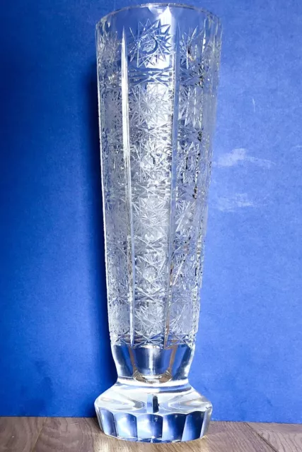 HUGE - BOHEMIAN - QUEEN LACE - CUT CRYSTAL VASE - 35.7cm 3kg Czech Art Glass