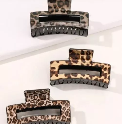 Leopard Animal Print Claw Clips Large Thick Heavy Hair Strong Hold lot of 3