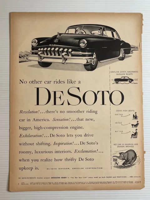 Original 1951 DeSoto Cars -  Original Print Ad (14 x 10.5) - Advertisement