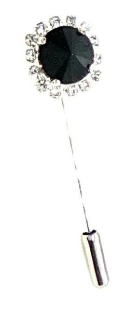 broche à Cravate pour Hommes avec Cristaux noir Plaqué Argent 925 épingles Italy