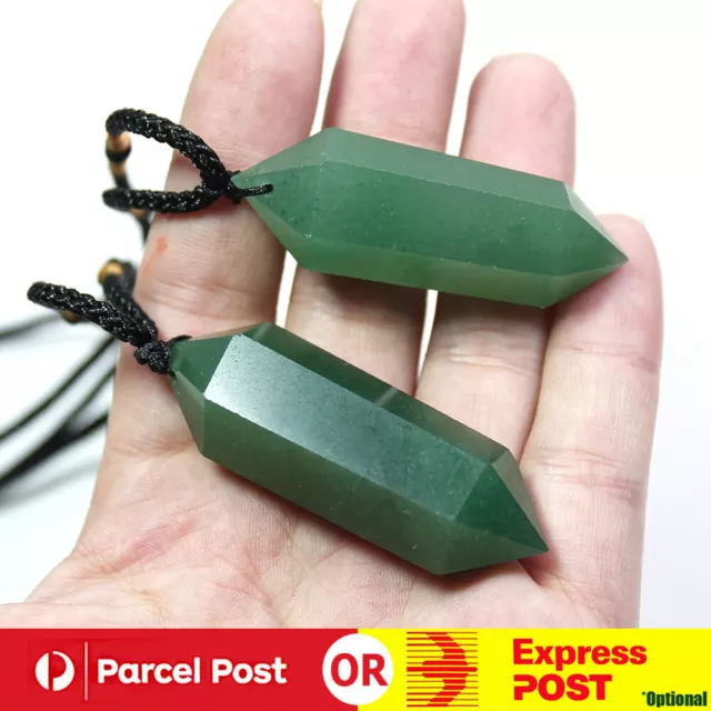 Natural Green Aventurine Pendant Terminated Point Quartz Crystal Stone Necklace