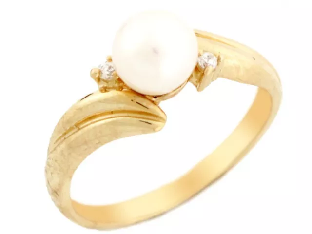 10k or 14k Solid Yellow Gold Freshwater Cultured Pearl & CZ Bypass Ring