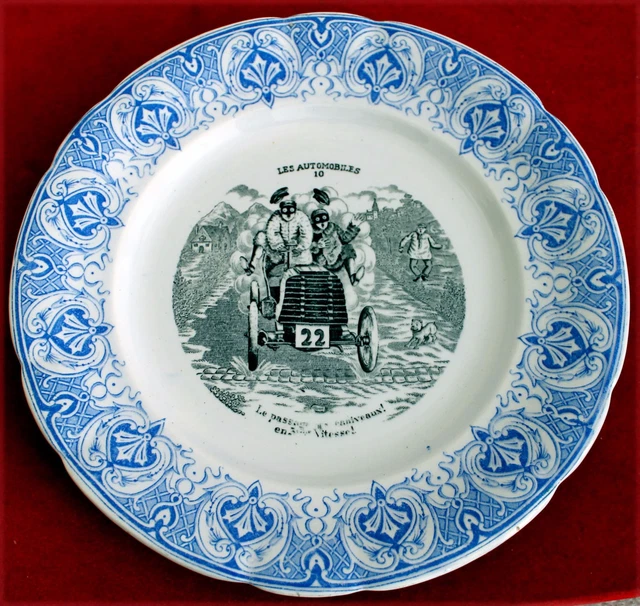 Assiette Ancienne SAINT AMAND "L'Automobilisme" Par R. ROGER - Vaisselle Humoristique De Collection