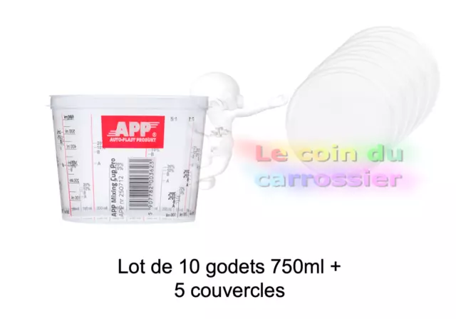 10 Godets de mélange 750ml + 5 couvercles, peinture, auto, carrosserie (PPE01