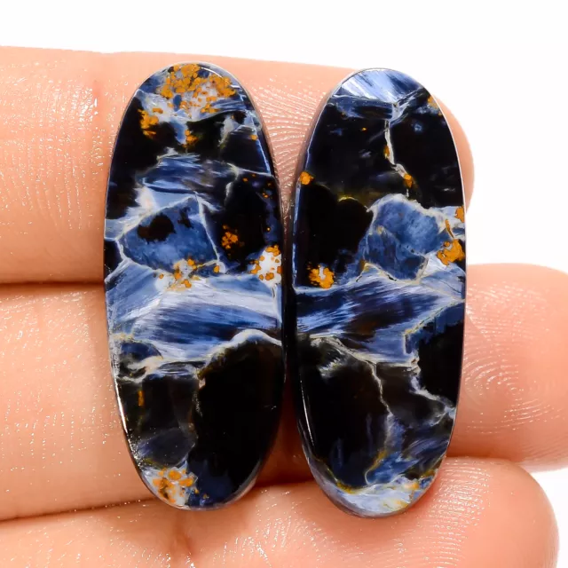 27.00Cts. Natural Chatoyant Pietersite Pair Oval 28X11X4 MM CAB Loose Gemstone