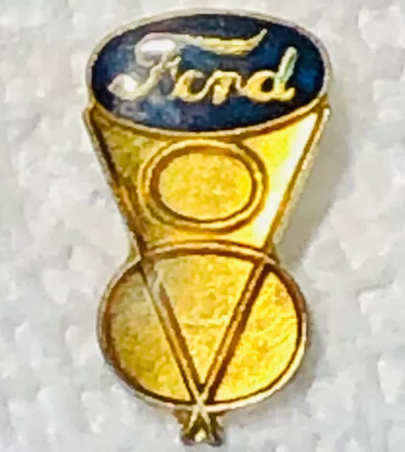 Ford Lapel Pin V8 Automotive Employee Wear Car Teal Blue Enamel Gold Toned VTG