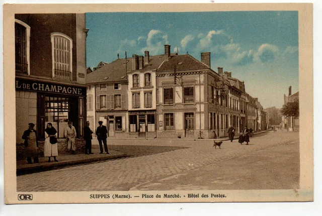 SUIPPES - Marne - CPA 51 - the marketplace - post office