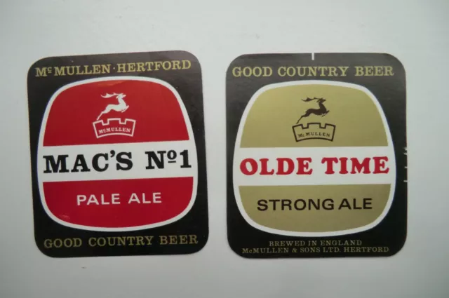 PAAR NEUWERTIGE McMULLEN HERTFORD Nr. 1 & ALTE ZEIT BRAUEREI FLASCHENETIKETTEN
