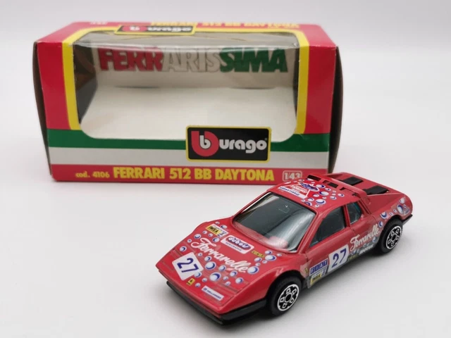 Ferrari 512 BB Daytona – Burago 1/24, Vintage, Métal Rouge, Ancien, Proche Neuf