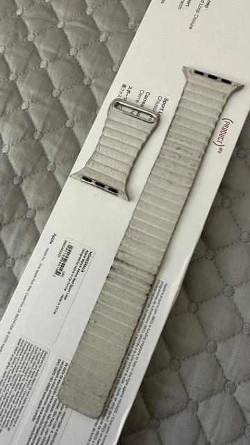 Original Genuine OEM Apple Watch Leather Loop Band 42 44 mm White M L  Authentic