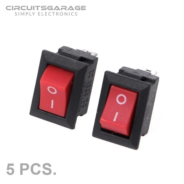 5 X MINI Rocker Switch 2 PIN ON-OFF SPST 125VAC/6A 250VAC/3A Red KCD11 ...