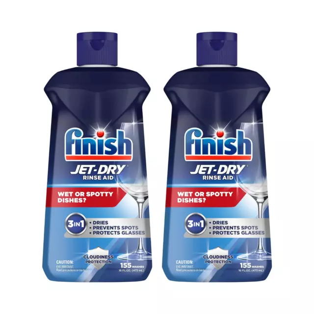 Finish Jet-Dry Rinse Aid, 16oz, Dishwasher Rinse Agent & Drying Agent 2PK