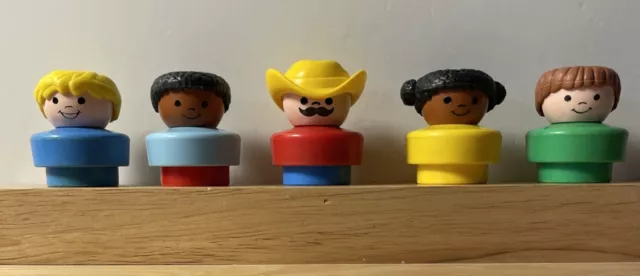 Vintage 1990s Fisher Price Chunky People Lot of 5 - Cowboy Black & White Kids