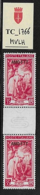 TC_1766. TRIESTE FTT. Gutter pair of 35 Lire 1950 "ITALIA LAVORO". MVLH