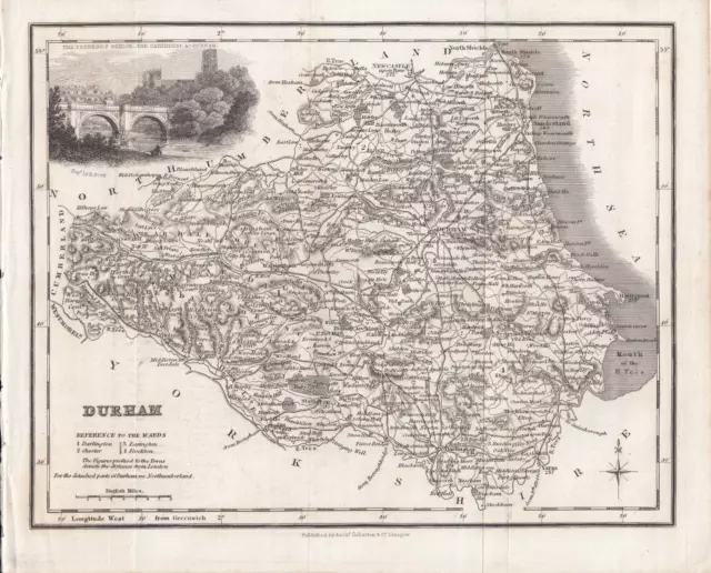 Original 1836 Durham County Map Fullarton Prebends Bridge Cathedral Darlington