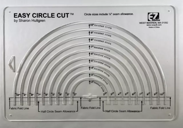 Easy Circle Cut Sewing Cutting Template Sharon Hultgren EZ Quilting 2" to 10"