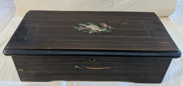 Antique Mid 19th Century Swiss Music Box In Grained Rosewood 17.25" X  8.25"...