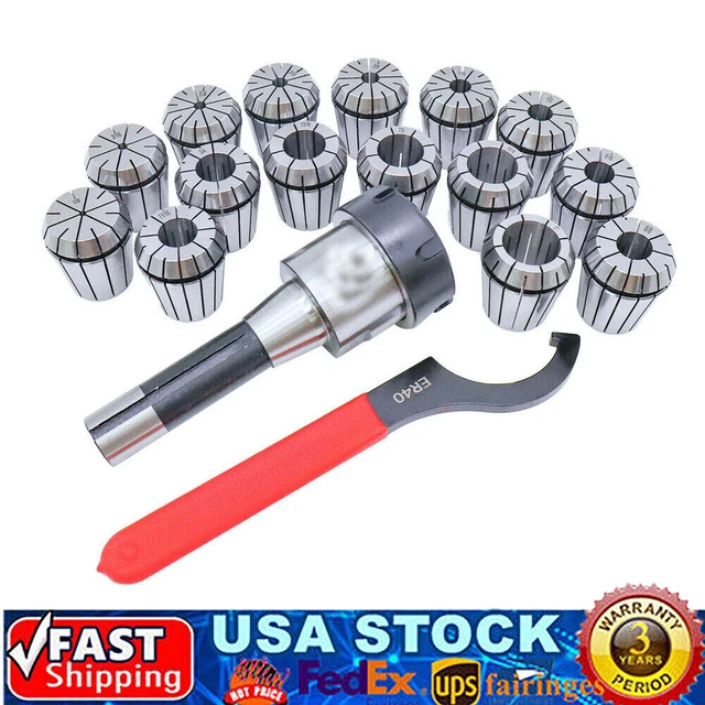 ER40 Collet 15Pcs Set R8 Shank Chuck Tool For Milling Machine/Lathe/Drilling US