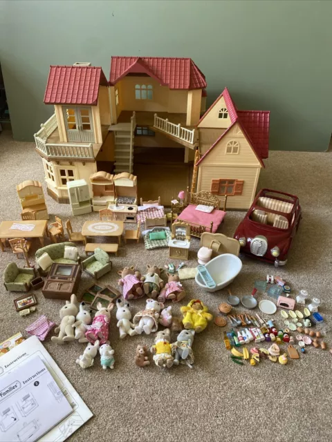 Sylvanian Families Bundle: Beechwood Hall, House, Car, Figures, Furniture & more